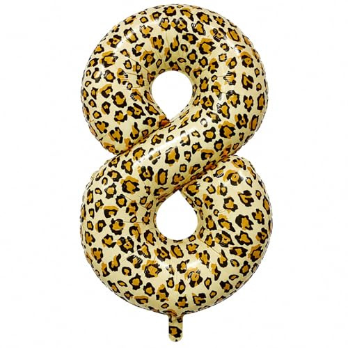 Tourima Leopard Zahlenballon 8, 40 Zoll Folienballon für Geburtstagsdeko | Der Leopard Zahlenballon in Form der 8 ist ein auffälliger Blickfang für den 8. Geburtstag von Mädchen und Jungen zu Hause.
