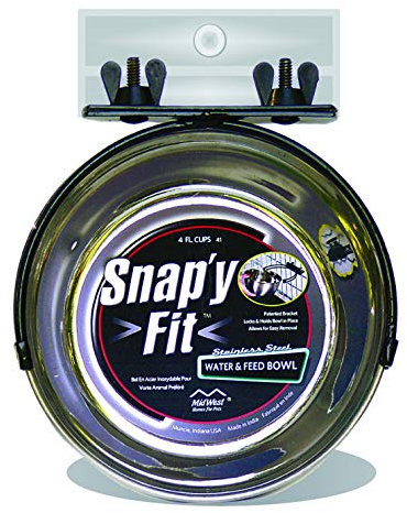 MidWest Homes for Pets 950 ml Snap'y Fit Stainless Steel Pet Bowl, Mounts to Wire Crates, No-Tip Design, Easy to Remove, For Large Pets, Silver, Model 41