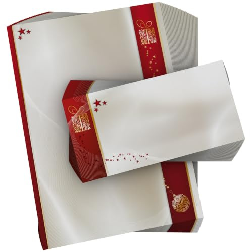 Weihnachtsbriefpapier-Set 50 Blatt A4 + 50 Kuverts ohne Fenster | Goldene Weihnacht | 90g/m² | DIN LANG-Kuverts | Laser/Ink/Copy/Hand | Made in Germany | inkl. Textvorlagen-Download