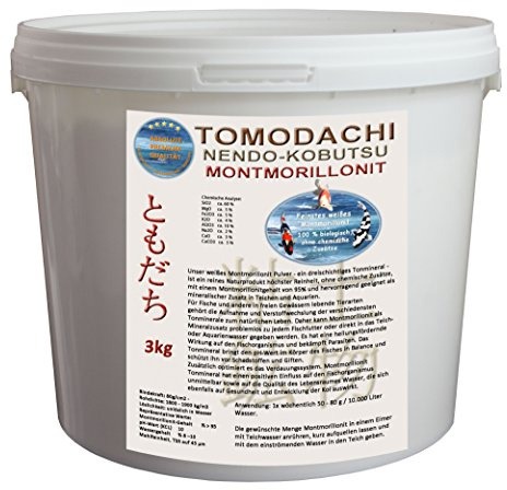 Teichmineral weißes Montmorillonit - feines Tonmineral Bentonit weiß Mineralien Spurenelemente Koiteich Aquarium pflegt und reinigt Haut und Schuppen der Fische brilliante Farben der Koi 3kg
