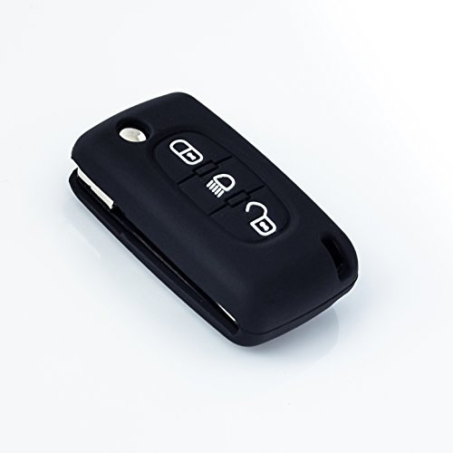 JONGO® Housse Silicone Clé Voiture | Compatible Peugeot 207 307 308 407 3008 5008 & Citroën C2 C3 C4 C5 C6 C8 | Étui Souple Protection 3 Boutons (Ouverture, Phares, Fermeture) | Noir
