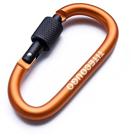 TITECOUGO 2 PCS Aluminum Alloy D-Ring High Strength Carabiner Key Chain Clip Hook For Camping Hiking (Not for Climbing) Orange Black