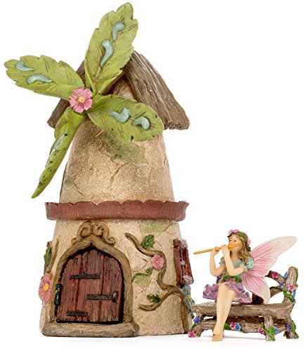 Patio Eden - Fee-Figur Gartenhaus-Set - Handgemalt - Miniatur Figurine Kit Gartenzubehör Dekor