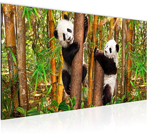 Runa Art Wandbild Tiere Panda 1 Teilig 100 x 40 cm Modern Bild auf Vlies Leinwand Natur Bambus Wohnzimmer Schlafzimmer Bunt 014212a