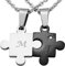 Hanessa Personalisierte Kette mit Gravur Edelstahl 50 cm mit Anhänger Herz Puzzle in silber schwarz - Personalisierte Halskette für Freundin oder Freund - Personalisierter Schmuck Freundschaft