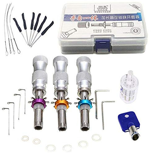 Loboo Idea Lot de 3 crochets tubulaires réglables en acier inoxydable avec serrure en forme de fleur de prunier et extracteur de clé cassée