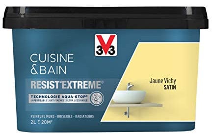 V33 Peinture multi-supports monocouche Cuisine & Bain Resist'Extrême® Satin, Jaune Vichy, 2L