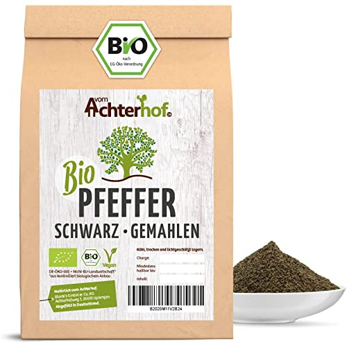 Pfeffer schwarz BIO gemahlen 200g | Gewürzklassiker in höchster Bio-Qualität | Feinster Pfeffer schwarz und frisch vermahlen | anmutig scharfes und dennoch würziges Aroma | vom Achterhof