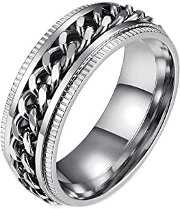 Mesnt Edelstahl Ringe Herren, Zeigefinger Ring Damen, Spinner Bands Ring Mit Drehbarer Panzerkette Mit Gerillten Kanten Ring aus Edelstahl