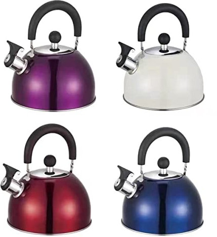 RHP Induktion Edelstahl Wasserkessel mit Pfeife (2,5L) I Pfeifkesser Flötenkessel Teekessel - für alle Herdplatten - Küche & Camping - hitzebeständig & rutschfestes Design - für Tee Kaffee (Lila)
