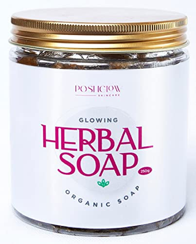 Poshglow 100% Organic Raw African Black Soap, 250g, For All Skin Types,Detoxifying and Anti-Ageing All Pure Natural, Vegan