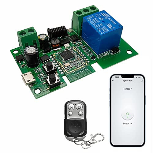 Newgoal Tuya Zigbee Module de relais intelligent 1 canal USB5V, AC/DC 7-32V Jog Switch avec interrupteur autobloquant à distance RF 433MHz, compatible avec Alexa Google Home (nécessite un hub ZigBee)