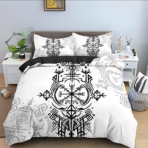 SJSXWQN Bettwäsche 200x220 Schwarze Rune Bettwäsche-Set mit Reißverschluss Schließung für Erwachsene Kinder Weicher Atmungsaktive Mikrofaser Bettbezug + 2 Kopfkissenbezug 80x80 cm
