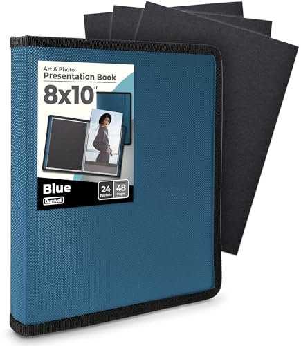 Dunwell Photo Album 8x10 (Blue) with Black Mounting Paper, 8 x 10 Photo & Art Portfolio Presentation Book, 24 Clear Sleeves, Each Shows 48 Pages, Professional Photography Book for Pictures, Artwork