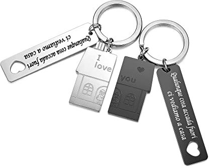 Zysta 2pcs Unisex Coppia Portachiavi in Acciaio Inox Ciondolo a Forma di Casa Puzzle a Distanza Nero e Argento Inciso “I love you” Regalo per Amante (Ci Vediamo a Casa)