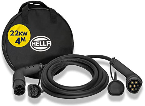 HELLA 8KE 358 255-021 Typ 2 Ladekabel 22KW für EV Elektroautos und Plug-in Hybrid - 3phasig - 32A - 4 Meter - Mode 3 Ladekabel Elektroauto schwarz