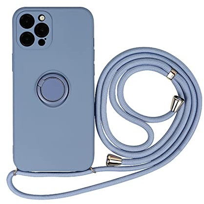 Emlivi Mobile Phone Chain Case for iPhone 12 Mini Necklace Mobile Phone Case with 360 Degree Ring Holder Nylon Shoulder Strap Silicone TPU Cover with Cord for Hanging Protective Case for iPhone 12