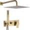 Square Bathroom Concealed Brass Shower System Kit, Luxury 12 Inch 2 Functions Rainfall Shower System Set with Handheld Shower Head and Shower Mixer Valve,Brushed Gold