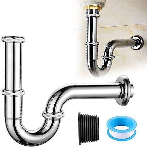 Sifone universale, universale, in acciaio inox, sifone tubolare universale, lavabo in cromo 1 1/4, set completo con dispositivo di troppopieno, 1 1/4 x 32 mm