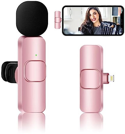 LAGIZOEC Pink Wireless Lavalier Microphone for iPhone iPad, Recording Mini Microphones, Professional Mini Mic for Interview Video Vlog YouTube