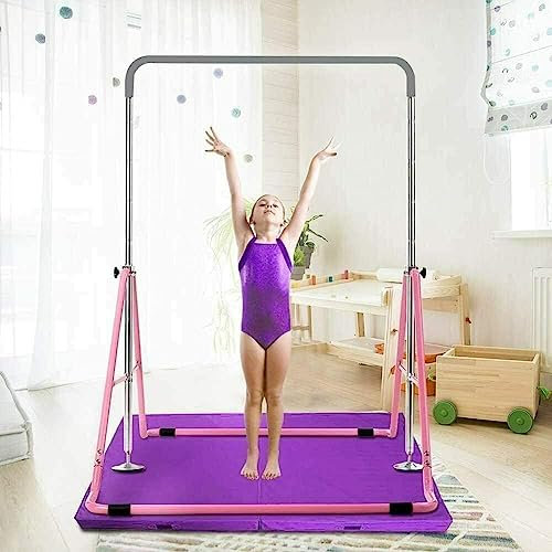 Fermoirper Barre de Gymnastique pour Enfants - pour la Maison, la Gym - Réglable horizontalement - Rose - pour Le Fitness, l'extérieur et l'intérieur
