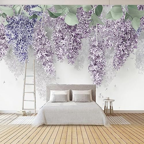 Modernes Dekor Fototapete, Lila Blütenrolle, Grüne Blätter Tapete, 150 x 70 cm Wandbild Dekoration - für Wohnzimmer Schlafzimmer die Mauer