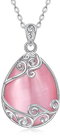 YAFEINI 925 Sterling Silber Rosa Stein Kette Filigrane Anhänger Halskette Rosa Schmuck für Damen Mädchen (U-Rosa Stein Kette)