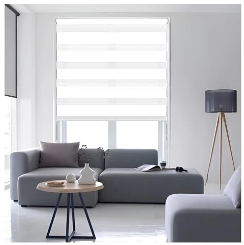 Ruby Deals Day and Night Roller Blinds Window- Dual Layer Fabric Zebra Roller Blind for Windows and Door Curtain- Day Night Blinds (white, 243cmx210cm)