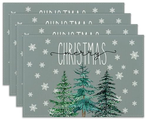 Ohok Weihnachten Tischsets Abwaschbar 4er Set, Polyester Leinen Platzdeckchen 30x45cm, Weihnachten Tischuntersetzer Platzsets für Küche Speisetisch Hotel Weihnachts Tischdeko (Weihnachtsbaum)