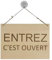 Panneau Ouvert - Fermé en bois brut format A4 avec fixation ventouse