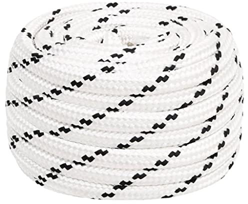 vidaXL White Braided Boat Rope - 25m Long, 16mm Thick Marine Rope, UV & Abrasion Resistant Polyester, Versatile Use in Marine and Industrial Applications