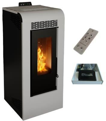 Stufa a Pellet Ventilata Canalizzata Giulia 10 Bianca 10,26 KW 4 Stelle 100 m2 riscaldabili (Stufa Canalizzata + Modulo WIfi + Telecomando)