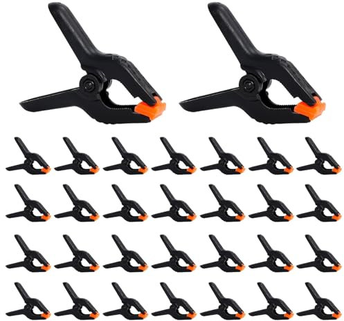 BORISCA Pack of 30 Small Nylon Spring Clamps, 2 Inch Black Nylon Spring Clamps, Robust Clamping Clamps with Movable and Ribbed Jaws for Studios, Wood Workshop, Photography