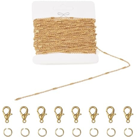 PandaHall 10 m Messing-Säulen-Gliederkette, goldene Röhre, Gliederkette, Halskette mit Karabinerverschlüssen, Biegeringe für Armband, Halskette, Schmuckherstellung