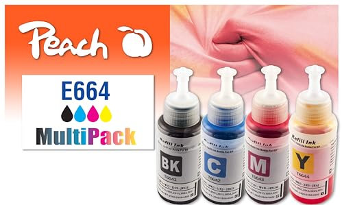 Peach E664/774 Spar Pack Druckerpatronen (BK, C, M, Y) ersetzt Epson No. 664, T664640 für z.B. Epson L 355, Epson EcoTank ET -14000, Epson EcoTank ET -2500, Epson EcoTank ET -2550, Epson L 100