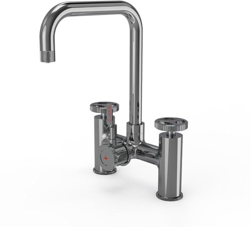 flöde kraft | Industrial Bridge Style 3 in 1 Instant Boiling Tap | Full Kit with Tap, Tank & Filter | Get Instant Boiling Hot Water in Your Kitchen (Polished Chrome)