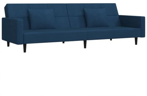 vidaXL Schlafsofa 2-Sitzer, Schlafcouch mit 2 Kissen, Gästebett mit Holzrahmen, Sofabett Tagesbett Couch Sofa Ausziehbar, Blau Samt