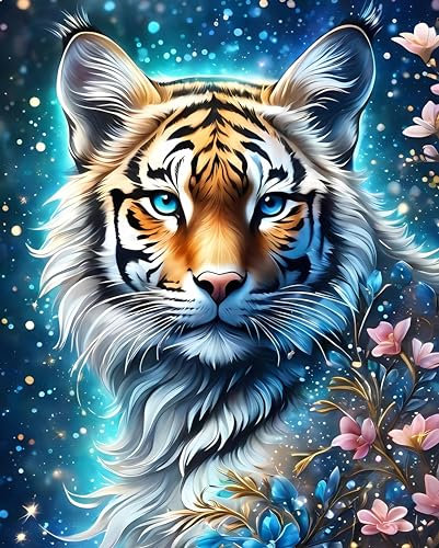 Jomzuci Malen Nach Zahlen Erwachsene Landschaft, DIY Handgemalt Ölgemälde Leinwand Kits Mit Pinsels und Acrylfarbe Als Geschenke und Heimdekoration, Ohne Rahmen 40 x 50 cm (Tiger)