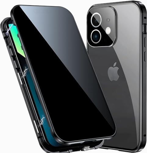 Anti spy Hülle für iPhone 12 Mini 360 Grad Ganzkörper HandyHülle Eingebaut Panzer Glas Sichtschutz Schutz Folie und Kamera len's Cover Stoßfest Komplettschutz Anti Peeping Case,Schwarz