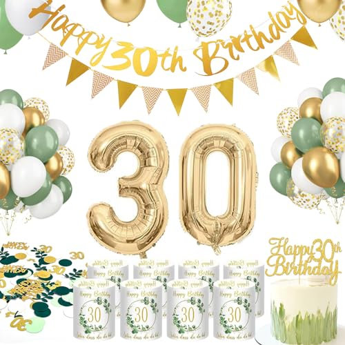 KQMGJYB 30 Geburtstag Deko Salbeigrüne, Luftballon 30. Geburtstag Frau Mann Geburtstagsdeko 30 Jahr Mit 8 Windlicht Tischdeko 30 Geburtstag für 30 Geburtstag Party Dekoration