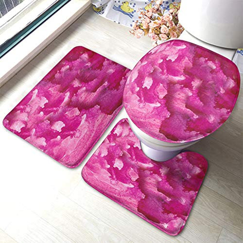 Set 3 Teilig Badvorleger Lila Rosa Wolken Bunte Aquarell Textur Hintergrund U-Förmigen Contour Matte Weiche Langlebige Badgarnitur Badematten, Für Wohnzimmer, Wc-Sitz Bezug