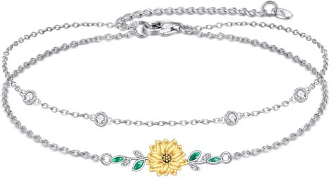 YFN Sonnenblumen Armband 925 Sterling Silber Double Sonnenblume Armband Du bist mein Sonnenschein Schmuck Geburtstag Geschenk für Damen Mutter Großmutter