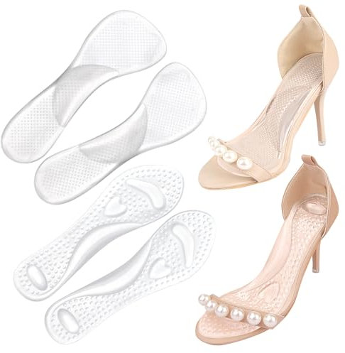 2 Pairs of Inserts for High Heels, 3/4 Gel Cushion Insoles, 2 Styles Adhesive Non-Skidding Massage Insole, Reusable Arch Support Pad, Foot Shoe Pads for Women Stiletto Sandals Flats Boots Pumps(Clear)