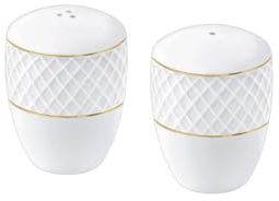 Wilmax - Pfeffer- und Salzstreuer aus Porzellan mit Goldmuster - 2er Set - Weiß - Gewürzstreuer - Küchendekoration für Haus, Restaurant - elegant