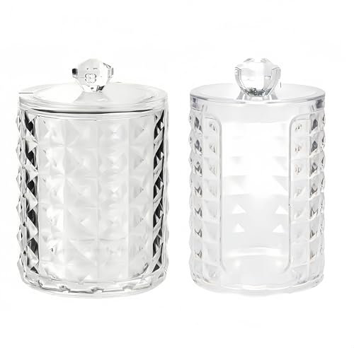 PUTOAHAO 2 Boite Coton Tige en PET Écologique,Distributeur Coton Demaquillant Transparent avec Motif Diamant,Rangement Cosmétiques,Accessoires pour Salle de Bain,Table de maquillage,Bureau (zsw tm A)