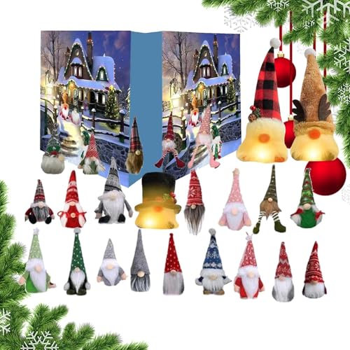 Wichtel Adventskalender 2024, Weihnachten Riesen Wichtel Adventskalender, 24 Tage Wichtel Puppenkalender, LED Plüsch Wichtel Adventskalender mit 3 Leuchtenden Zwergen