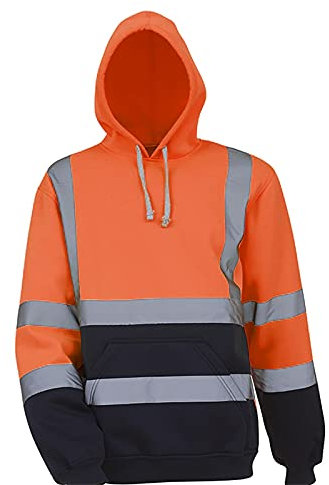 UHouse Hoodie Herren Winter Baumwolle Arbeitspullover mit Kapuze Warnschutz Kapuzenpullover mit Taschen Gefütterte Sweatshirt Sport Hoody Herren-Sweatshirt Orange 5XL