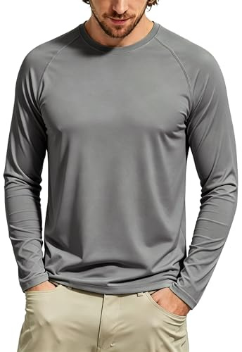 Tansozer Long Sleeve T Shirt Mens Gym Rashguard Surf Top Dry Fit Active Wear Technical Tee Shirts Outdoor Performance, Dark Grey, M