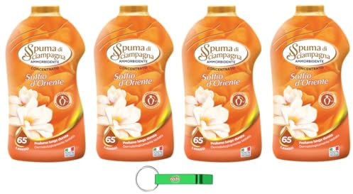 4 x Spuma di Sciampagna Ammorbidente Concentrato Soffio d'Oriente – Ammorbidente concentrato 65 lavaggi 1300 ml + portachiavi Beni Culinari