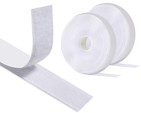 Vinabo Scratch Autocollant Double Face 5 M X 20 MM, Hook Loop Rubans Ruban AdhéSif Puissant à Crochets Et Boucles pour La Couture (Blanc)